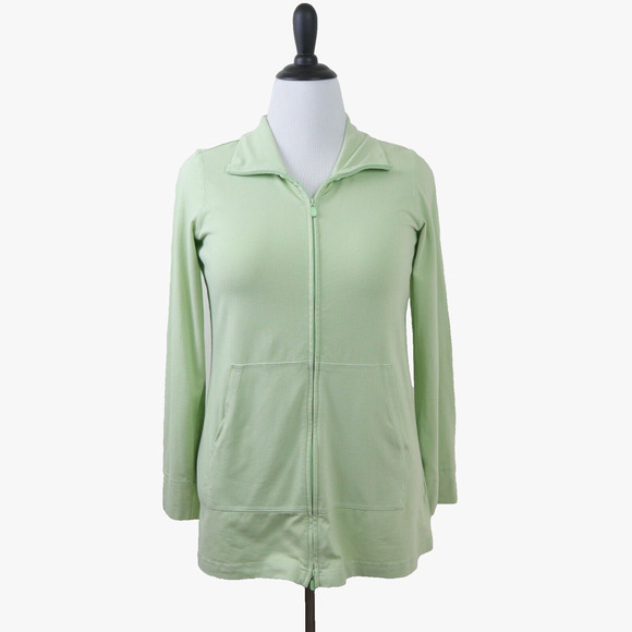 Eileen Fisher Size S Organic Cotton Jersey Zip Jacket Light Green - Picture 2 of 12
